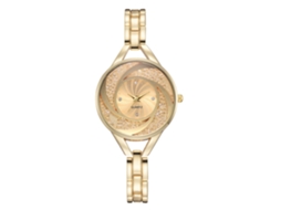 Relógio de Pulso Feminino de Quartzo com Pulseira de Liga Design Elegante Ouro 17mm