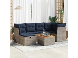 Vidaxl 7 Pcs Conjunto Sofás P/ Jardim C/ Almofadões Vime Pe Cinzento