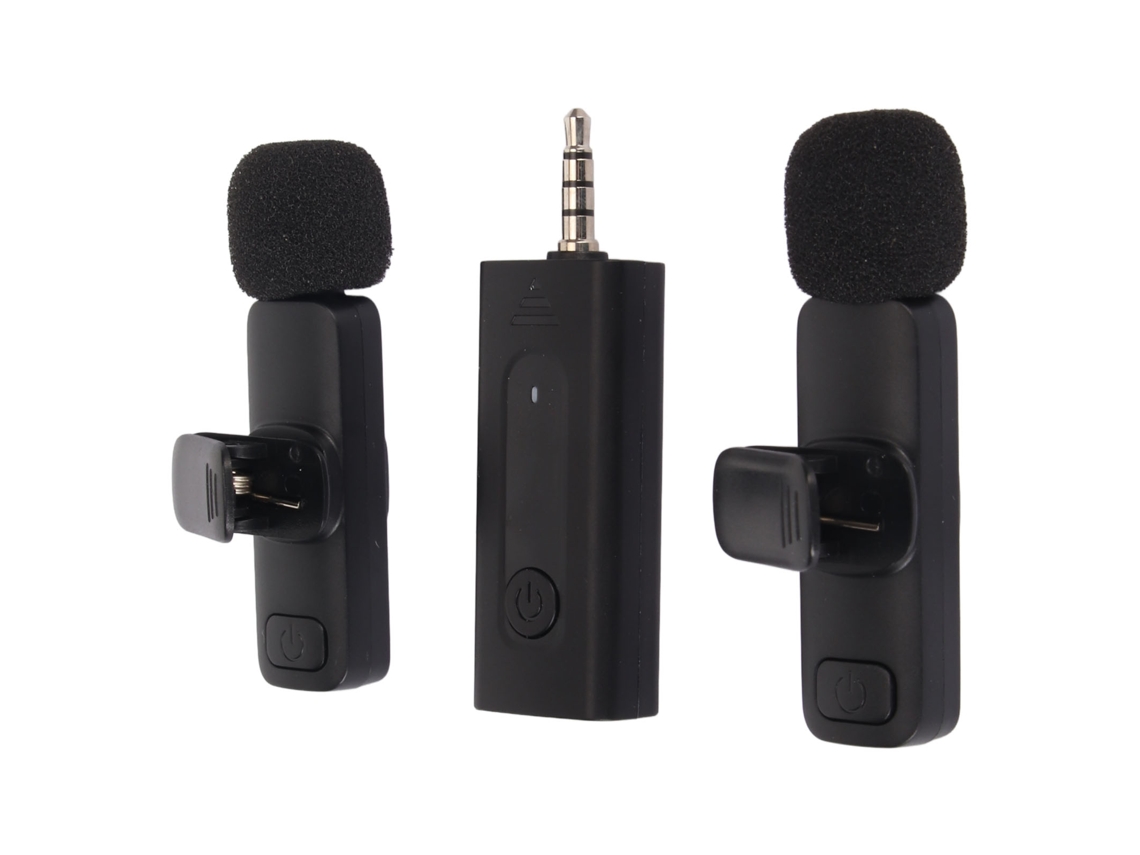 Microfone Sem Fio EOOCOO, dois canais, interface 3.5mm