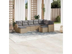 Vidaxl 9 Pcs Conjunto De Sofás P/ Jardim Com Almofadões Vime Pe Bege