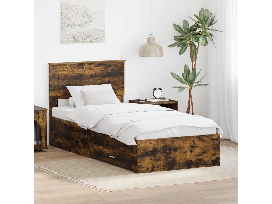 Vidaxl Estrutura da Cama Carvalho Defumado e Prata 75 X 190 Cm