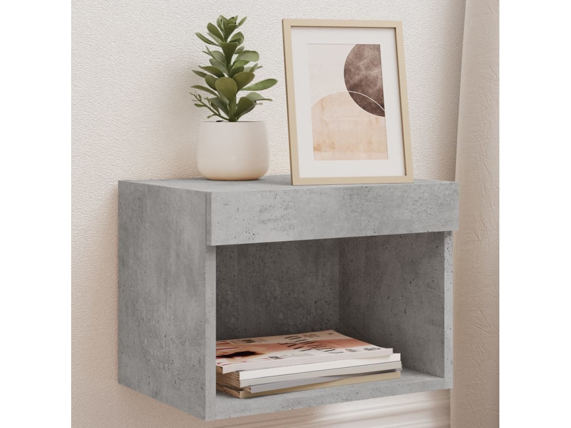 Vidaxl Mesa De Cabeceira De Parede Com Luzes Led Cinzento Cimento
