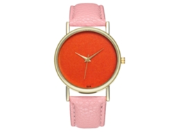 Reloj De Cuarzo Casual Para Mujeres Niñas Con Dial Naranja Y Correa De Cuero Pu Rosa