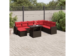 Vidaxl Conjunto De Sofá De Jardim Com 9 Peças E Almofadas Em Rattan Sintético Marrom