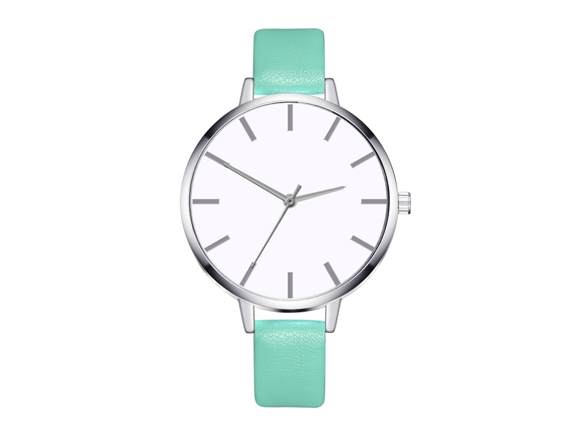 Relógio de Pulso Feminino de Quartzo com Pulseira de Couro Pu Estilo Simples Moderno Menta