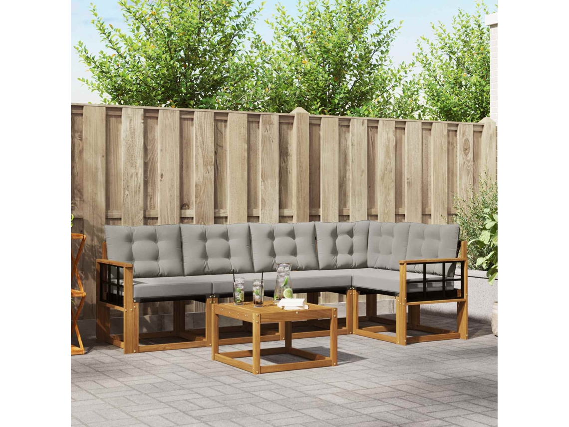Vidaxl Conjunto De Sofás Para Exterior 6 Pcs Cinza Natural E Claro