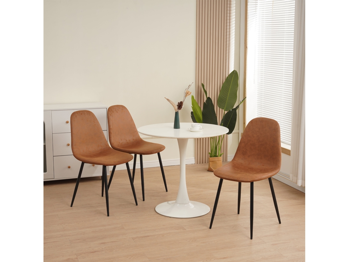 Conjunto De 4 Cadeiras Para Sala De Jantar, Com Pés Em Metal, Castanho