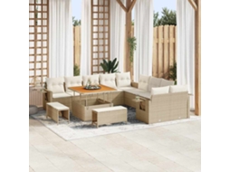 Vidaxl Conjunto De Sofá De Jardim Com Almofada 13 Pcs Bege Vime Pe