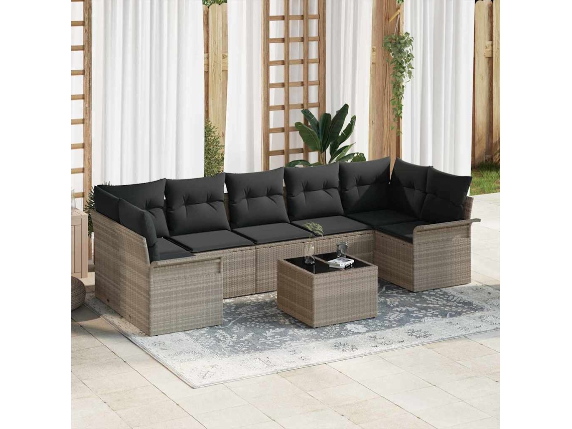 Vidaxl Conjunto De Sofá De Jardim 8 Unid. Cinzento-claro Vime Pe