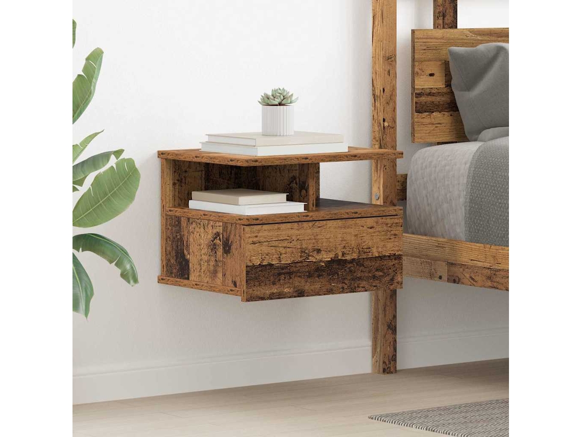 Vidaxl Criado-mudo Flutuante Com Gaveta Madeira Antiga 40 X 31 X 28 Cm