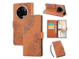 Capa De Couro Para Celular Com Estampa De Flor De Rosa E 3 Compartimentos Para Cartões