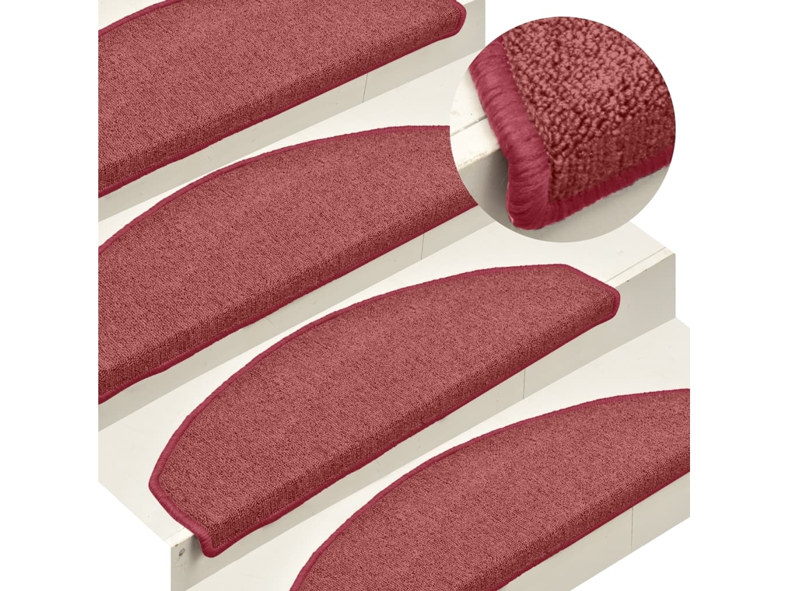 Vidaxl Tapetes De Escada 15 Peças 65x24x4 Cm Bordeaux Meio Redondo Grande