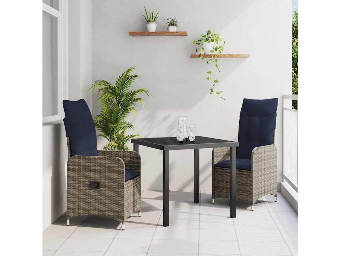 Vidaxl Conjunto De Mesa E Cadeiras 3 Unid. Cinzeto Rattan De Pe