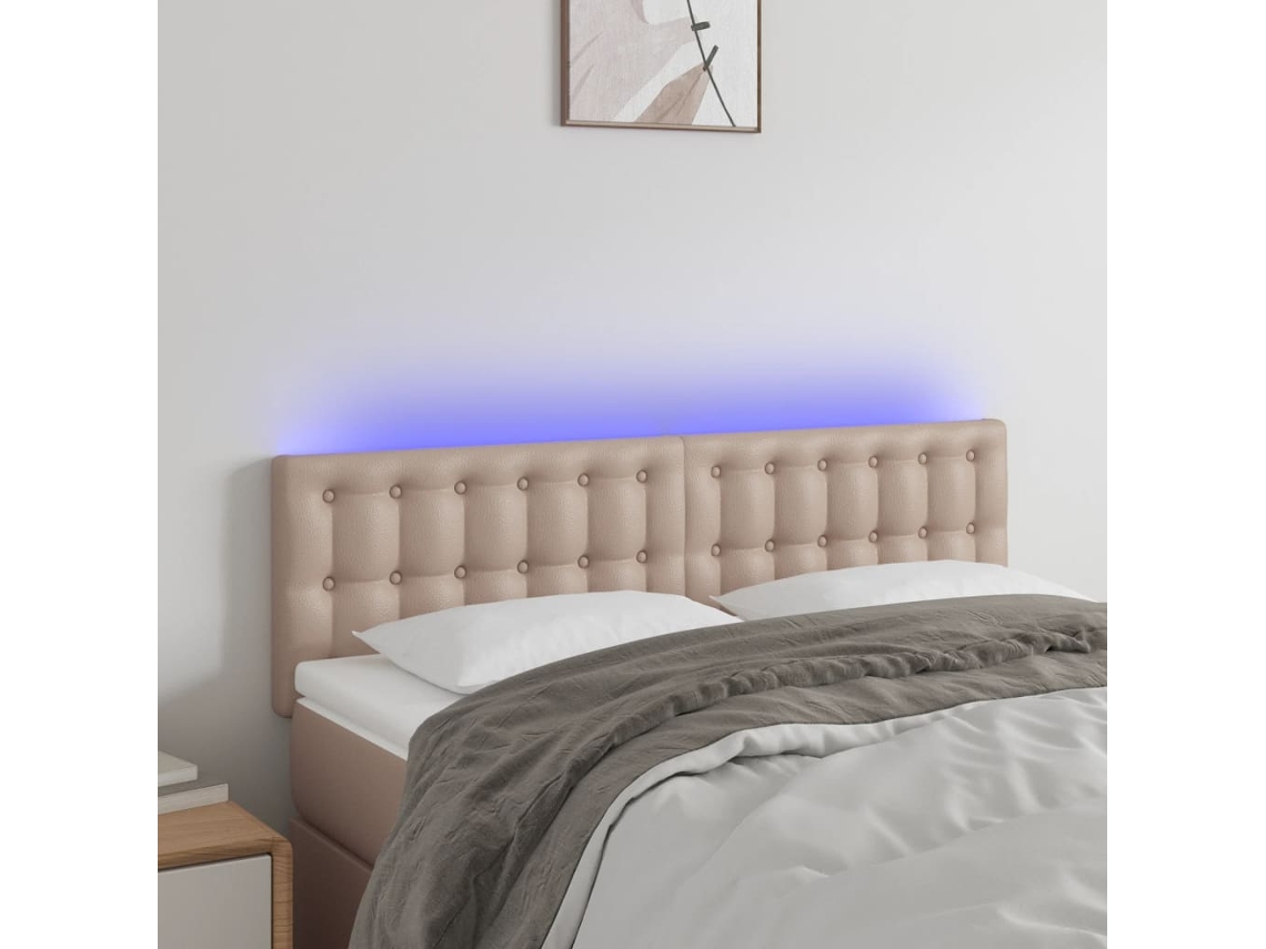 Cabeceira Camapainel De Cabeceira C/ Led Couro Artificial 144x5x78/88cm Cappuccino Lovely Home