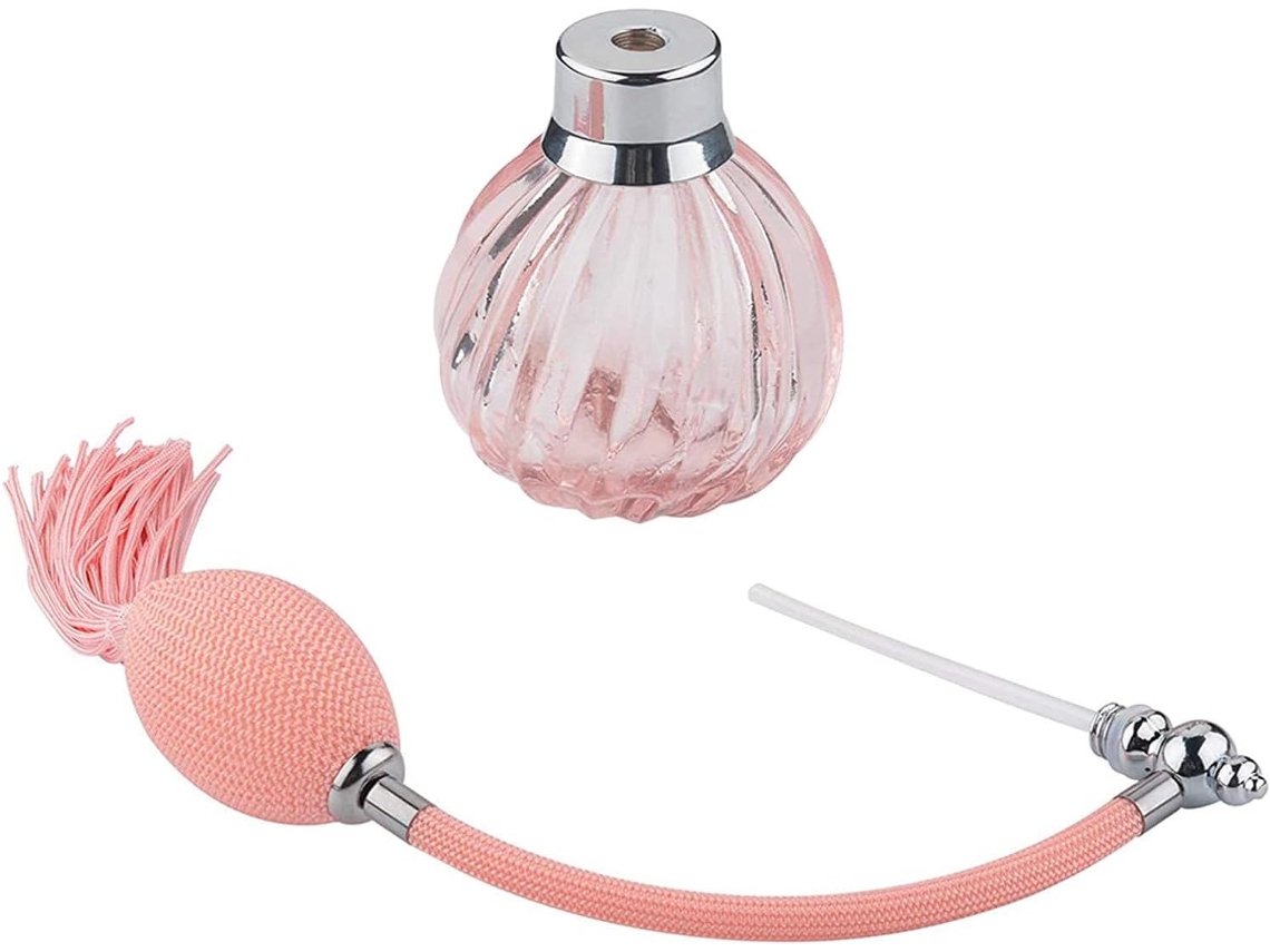 Frasco De Vidro Rosa Com Spray Para Perfume