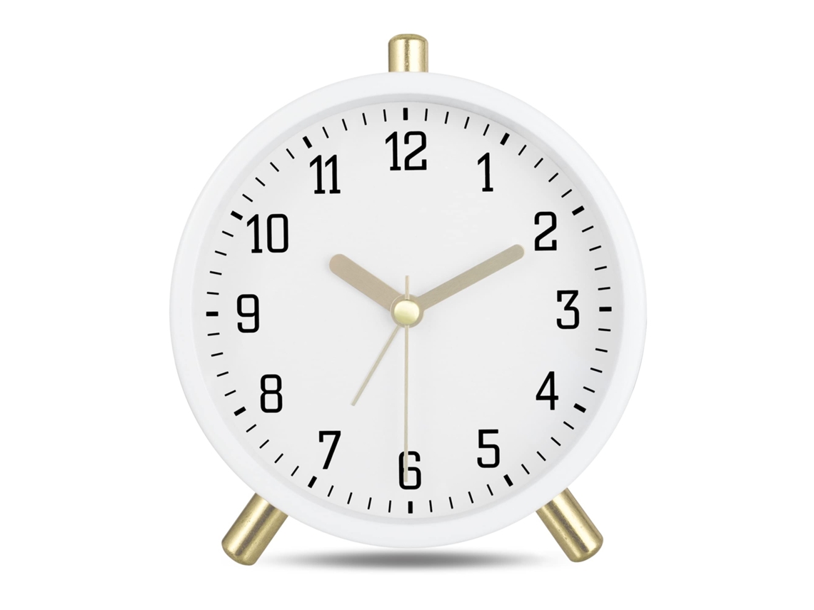 Clássico Leite Branco Metal Moderno Analógico Despertador Silencioso Com Luz Simples Decorativo Para Quarto Cabeceira 11cm
