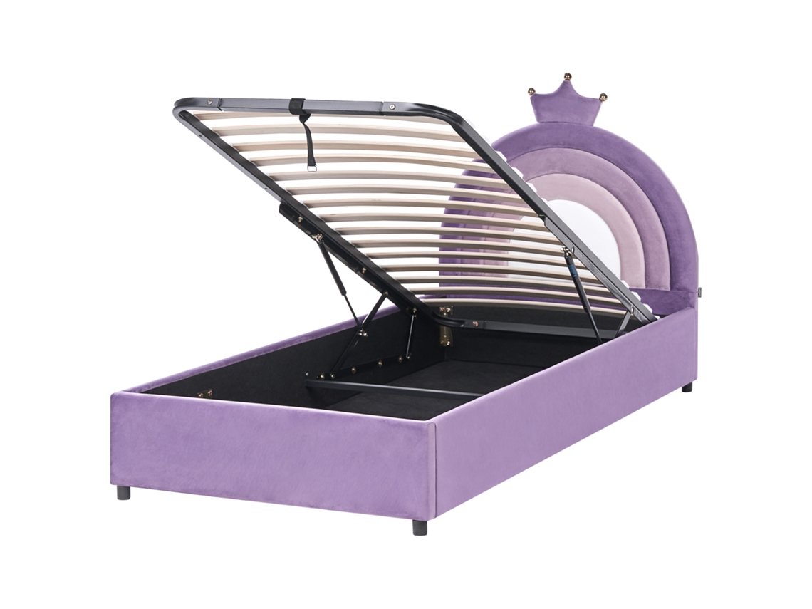 Cama Infantil Con Almacenaje Beliani Grisetot De Terciopelo Violeta 97x210x106