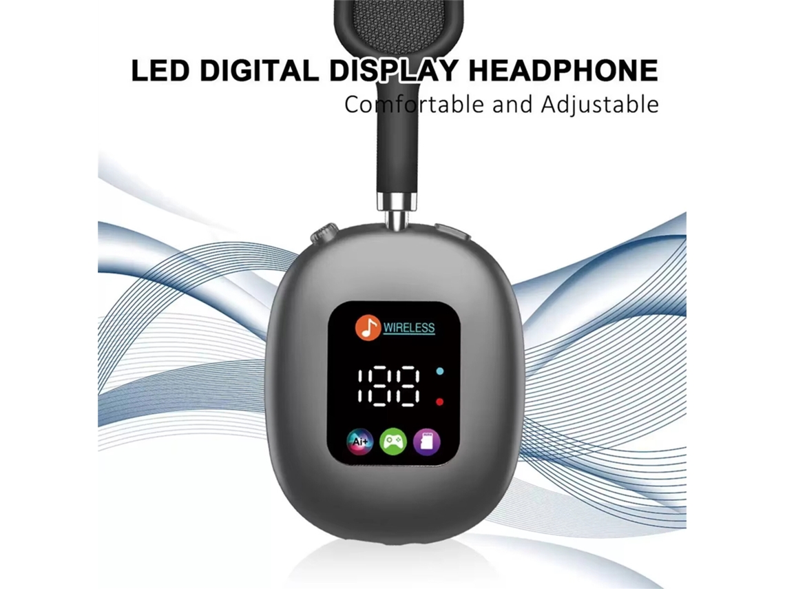 Fone de Ouvido Sem Fio Akz Max600 Cor Prata com Bluetooth Alto falantes Hifi com Graves Potentes Som Estéreo 3d Baixa Latência e Tela Digital MDUG
