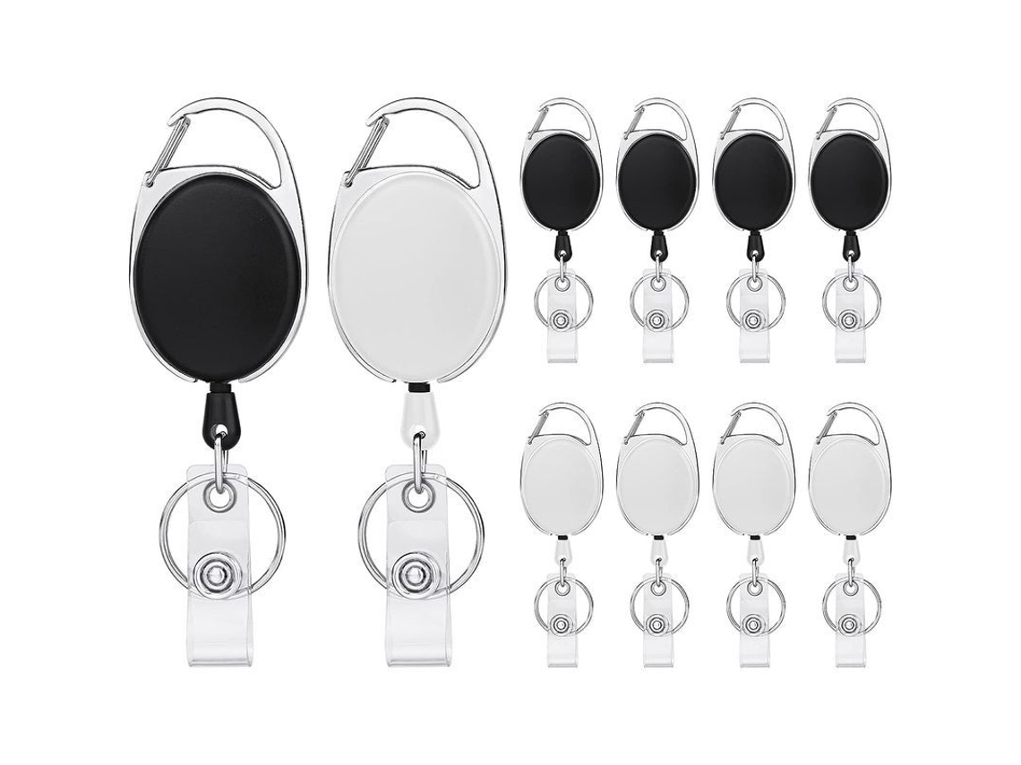 2026 10 Peças de Chaveiro Retrátil, Porta cartão com Clip Reel 2 em 1, Função de Corda de Nylon Esticável Até 70cm