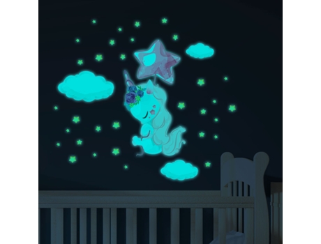 Autocolante de Parede AMBIANCE STICKER Licorne Envolé + 110 Étoiles  (40 x 30 cm)