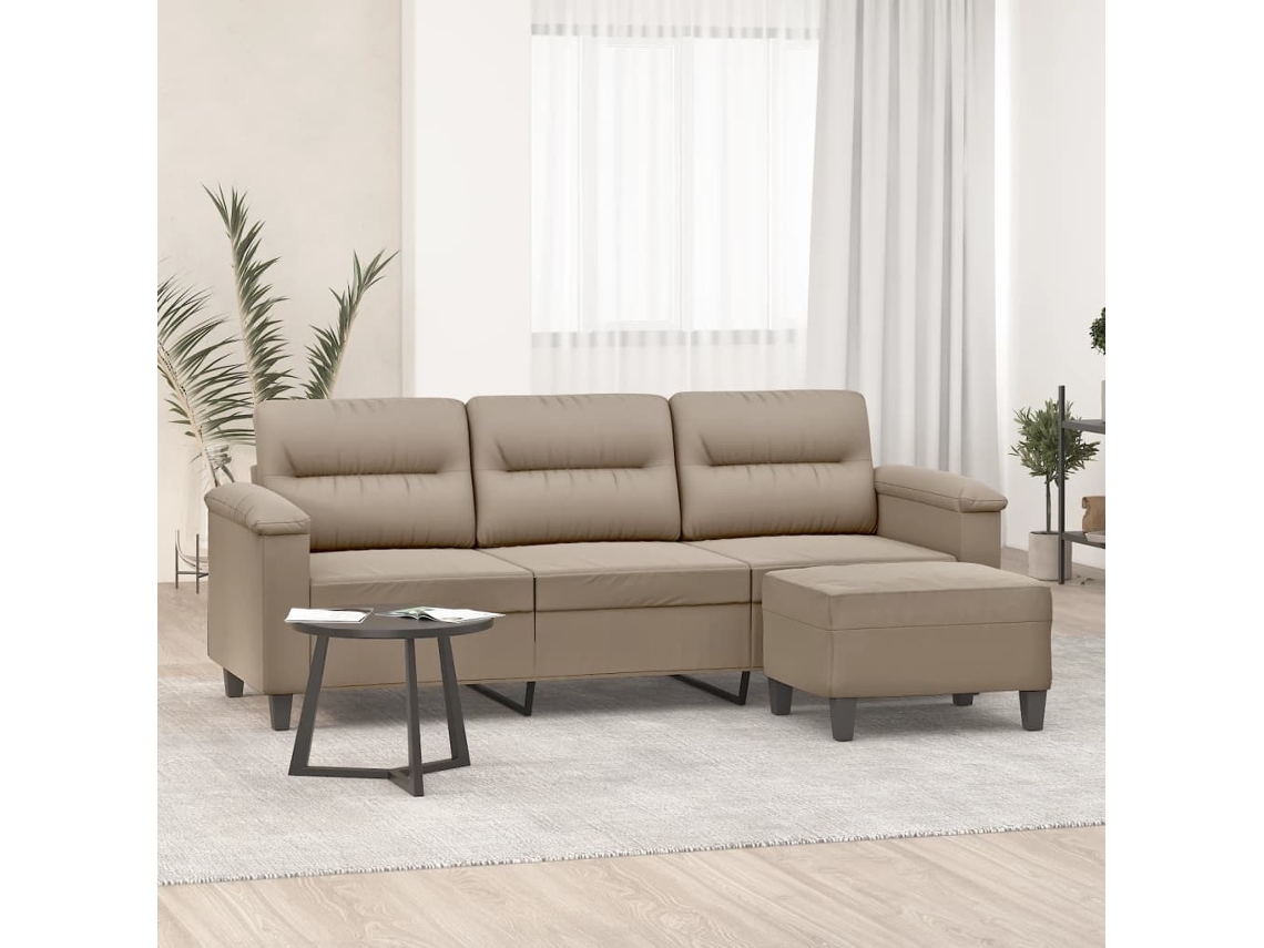 Vidaxl Sofá 3 Lugares C/ Apoio Pés 180 Cm Microfibra Cinza-acastanhado