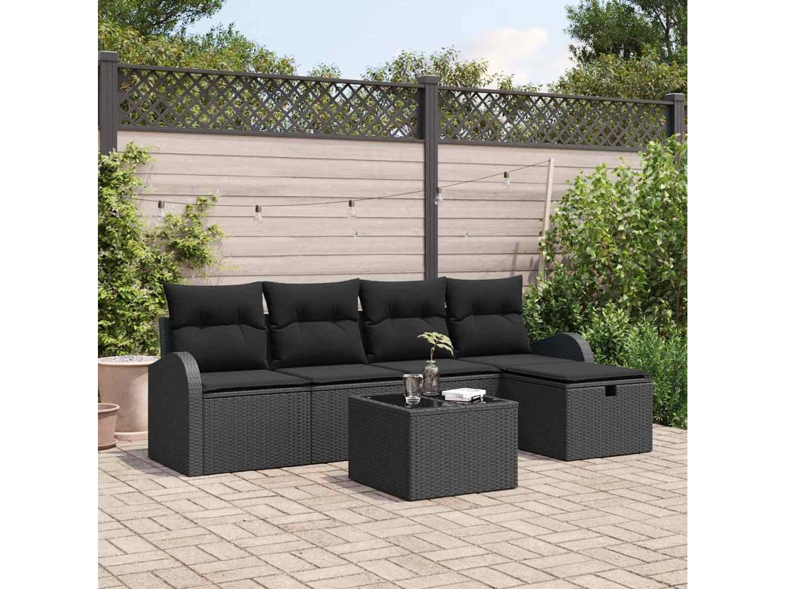 Vidaxl Conjunto De Sofá De Jardim 6 Unid. Preto Vime Pe