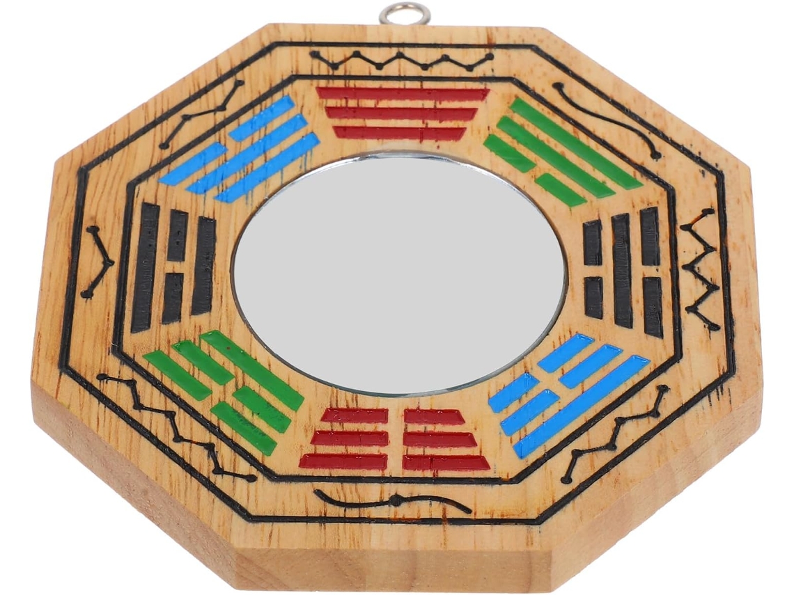 Espelho Bagua Madeira Estilo Chinês Ornamento Auspicioso Decoração Parede Templo Sorte Proteção Feng Shui Casa GOKOCO