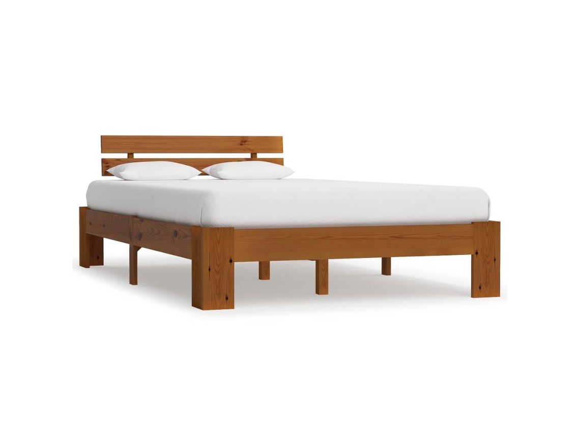 Estrutura De Cama 120x200 Cm Pinho Maciço Castanho Mel