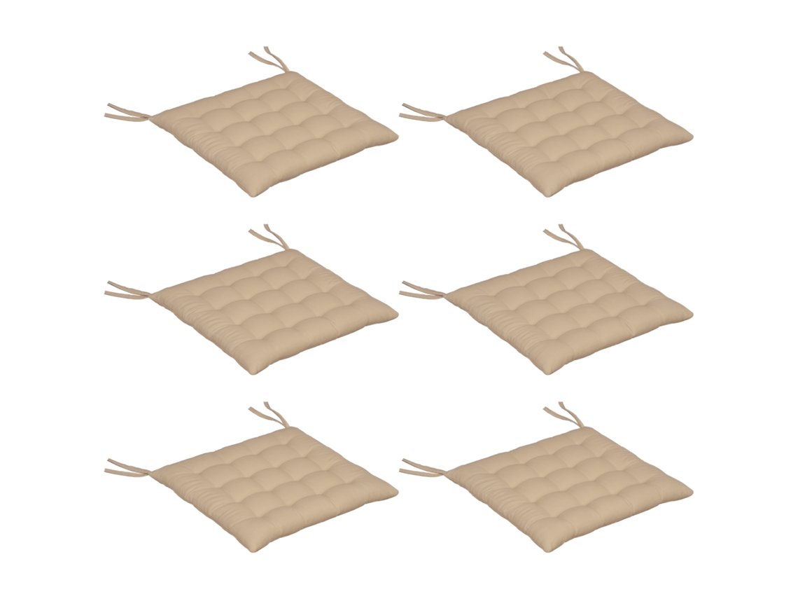 Conjunto de 6 almofadas para cadeiras de jantar S/MARCA 40x40 cm, com fitas, acolchoadas, cor caqui