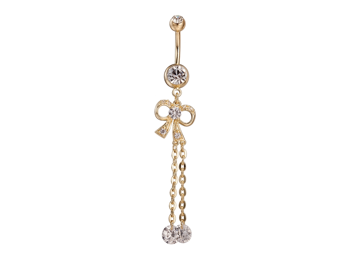 Anel De Umbigo Feminino Com Broche De Fita E Tassel De Zircão