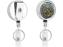 Porta Crachá Steampunk Com Engrenagens Incríveis, Clipe De Metal Retrátil, Portátil, Cordão De Nylon, Chaveiro De Aço
