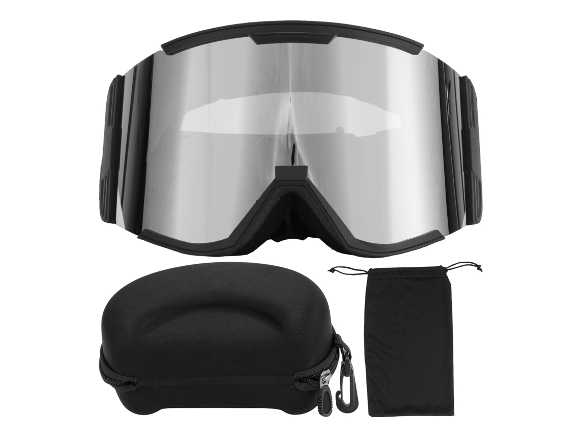 2026 gafas de Esquí Adulto de Doble Capa Anti niebla, Campo Amplio, Cilíndricas, Antiparra, para Escalada, Marco Negro, Lente Plateada