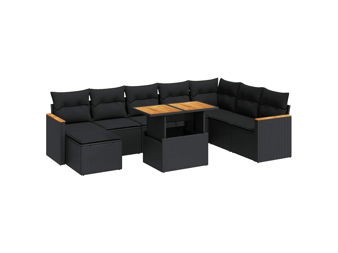 Conjunto de 9 Sofás para Jardim com Almofadões Vime Pe/acácia Preto MAISON EXCLUSIVE (N/A)