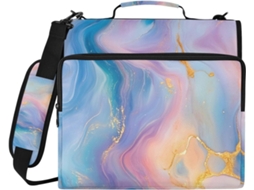Pasta Organizadora Com Estampa De Mármore, Fecho Com Zíper, Suporte Arquivos Com 3-argolas E Compartimento Laptop