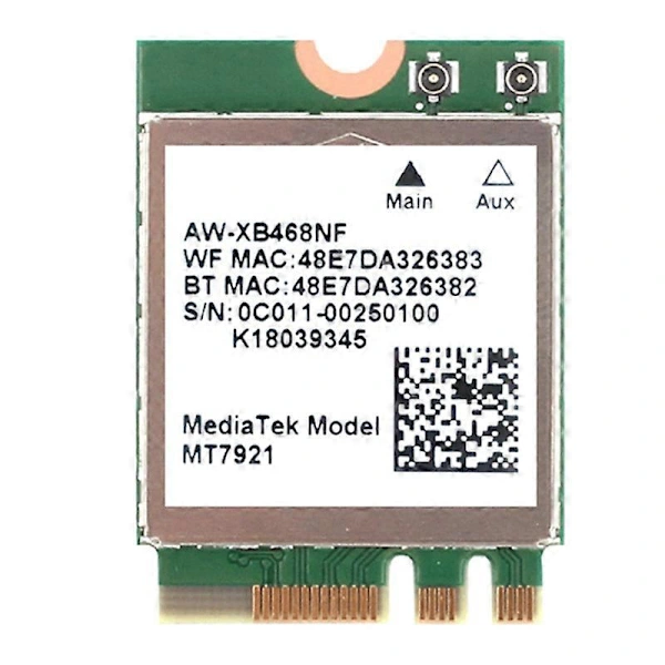 Placa De Rede Mt7921 Wifi6 2.4g 5g Gigabit M2 5.2 Bt Aquaforge