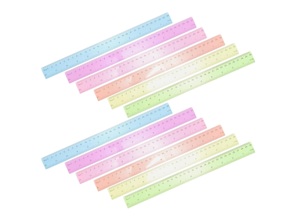 12 réguas de medição de plástico transparente coloridas