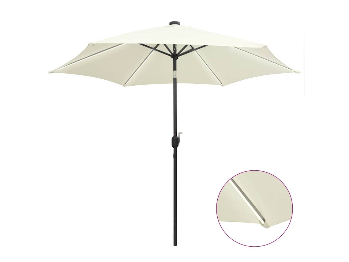 Vidaxl Guarda-sol Jardim Luzes Led/poste Alumínio 300 Cm Branco Areia