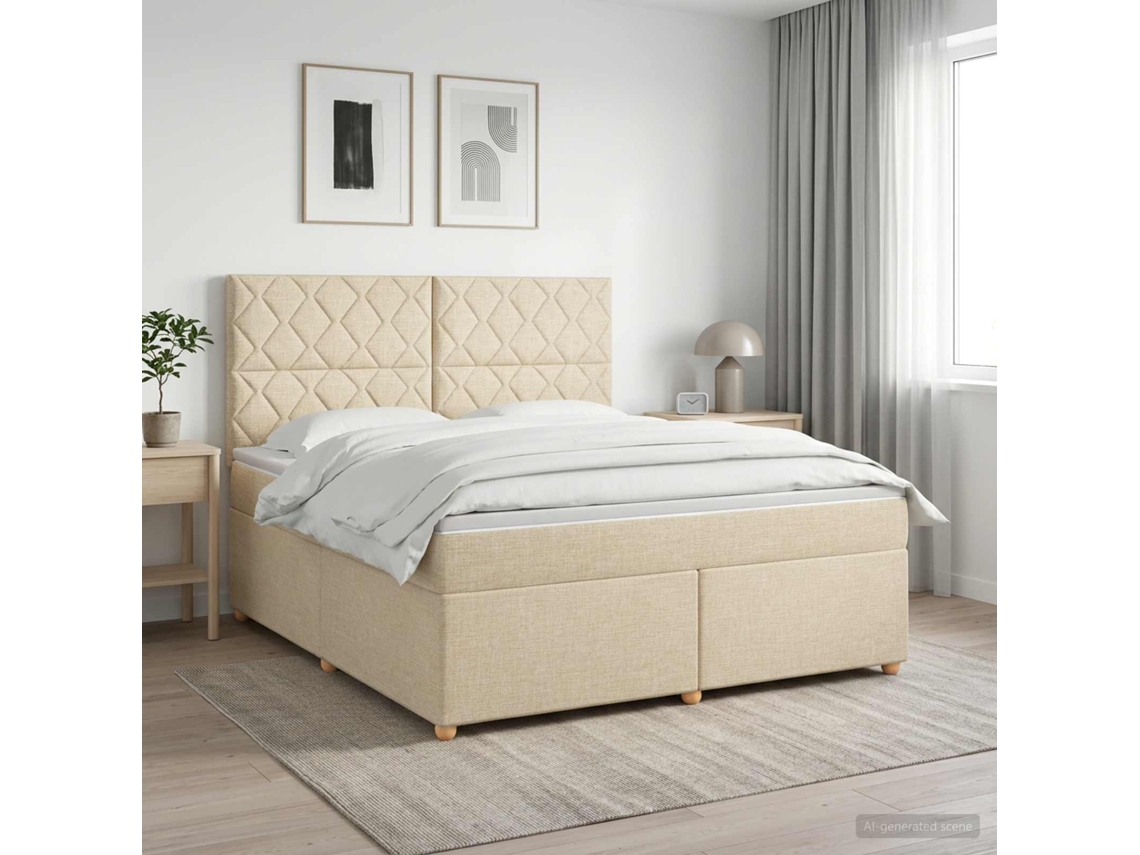 Vidaxl Cama Box Spring Com Colchão Creme 180 X 200 Cm Tecido