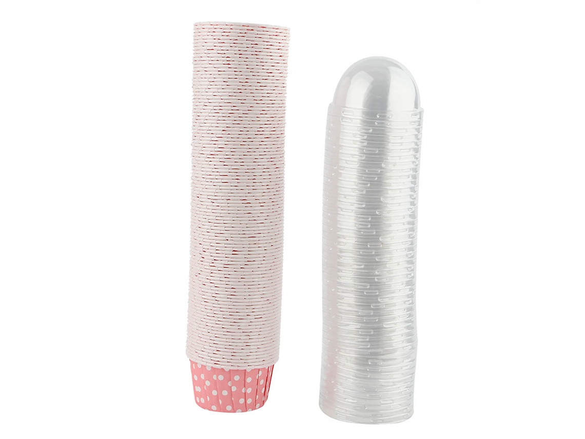 Conjunto De 100 Forminhas Papel Redondas Para Mini Cupcakes Com Tampa, Cor Rosa.