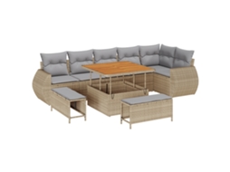 Conjunto 9 Conjunto De Sofá De Jardim Vidaxl Bege Vime Pe (100 X 100 X 71 Cm)