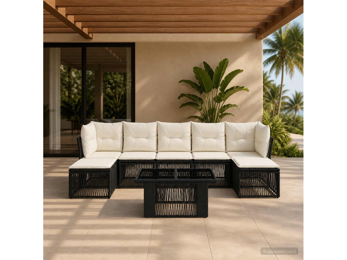 Vidaxl Conjunto De Sofá De Jardim 8 Unid. Preto Vime Pe