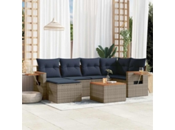 Vidaxl 7 Pcs Conjunto Sofás P/ Jardim C/ Almofadões Vime Pe Cinzento