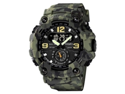 Relógio Masculino Skmei 1637 Esportivo Com Visor Digital, Resistente A Impactos, Mostrador Grande Em Plástico, Cor: Camuflagem Verde Militar.