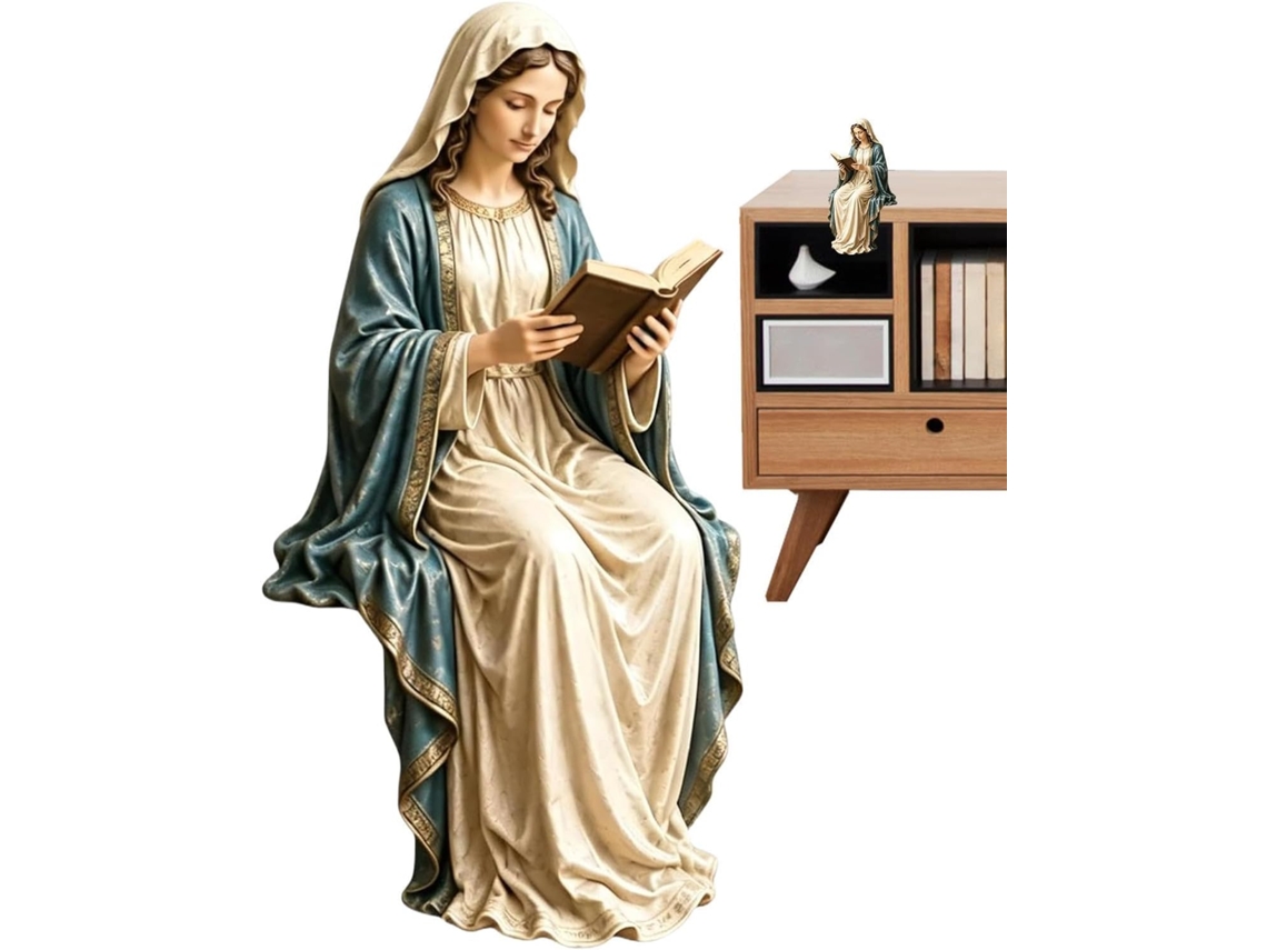 Estatueta Da Virgem Maria Sentada Para Prateleira