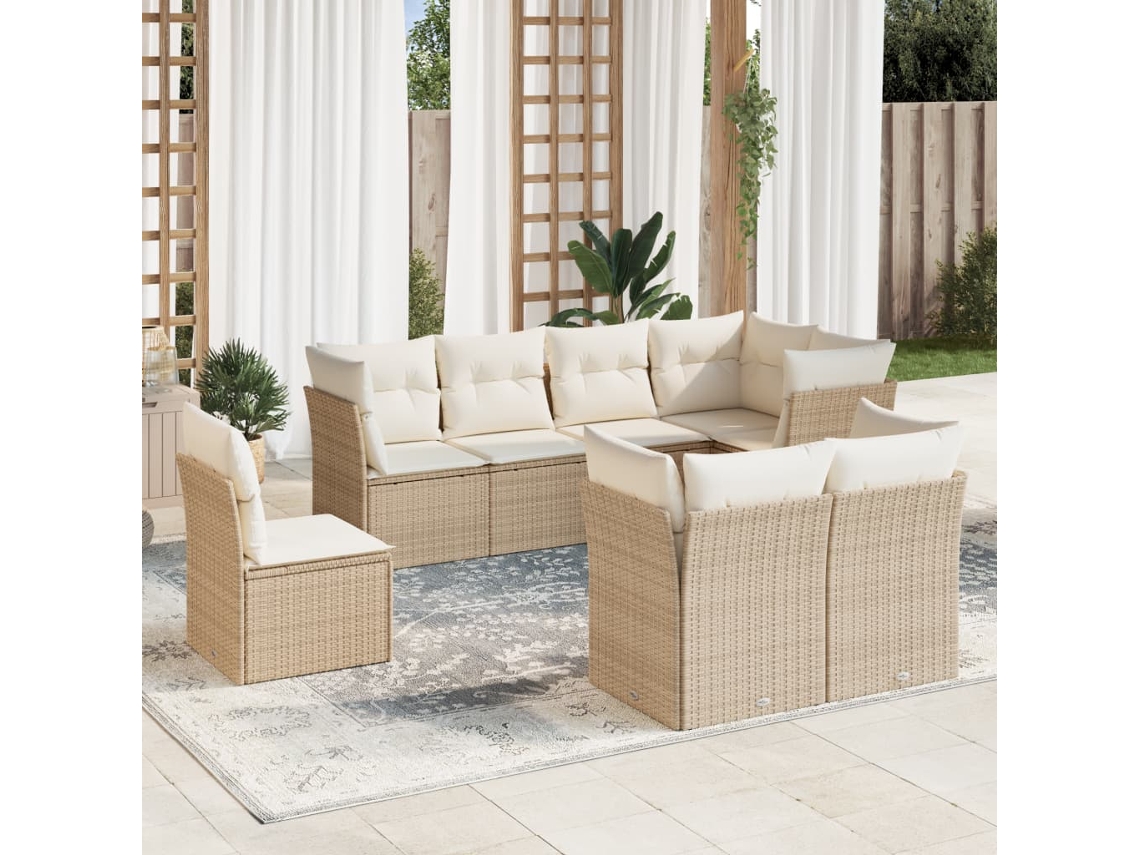 Vidaxl 8 Pcs Conjunto De Sofás P/ Jardim Com Almofadões Vime Pe Bege