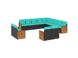 Conjunto de Sofá de Jardim, 13 Peças, Almofadas, Rattan Preto MAISON EXCLUSIVE