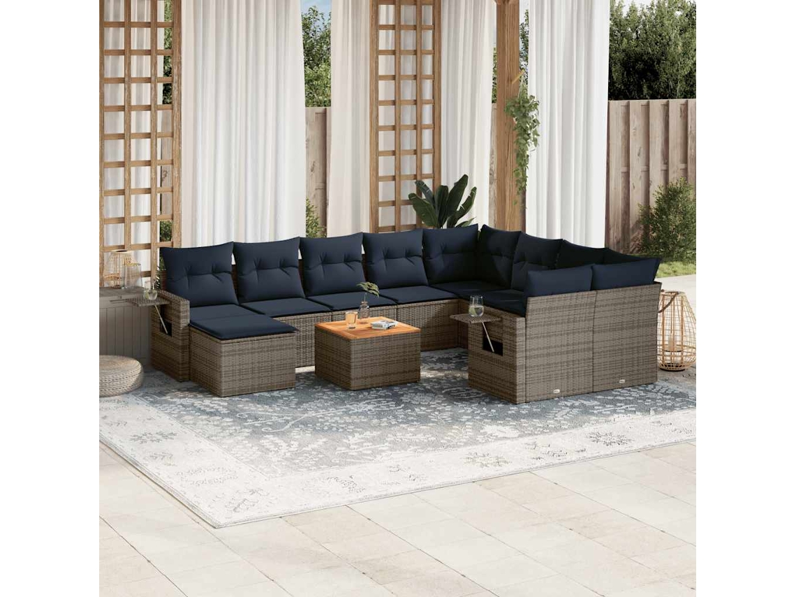 Vidaxl Conjunto De Sofá De Jardim Com 11 Peças E Almofadas Em Rattan Sintético Cinza