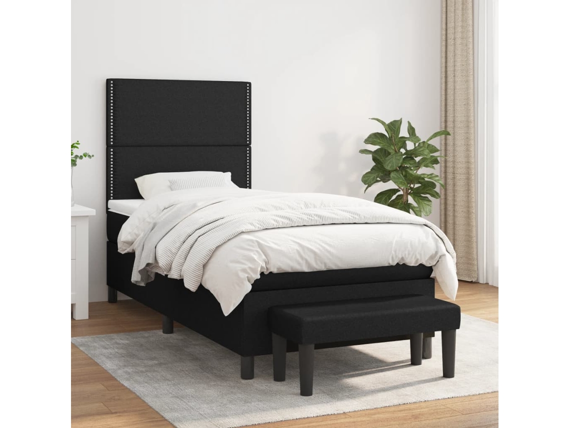 Cama com Colchão de Molas PANGSHIYUAN Madeira Tecido Preto (90x200cm)