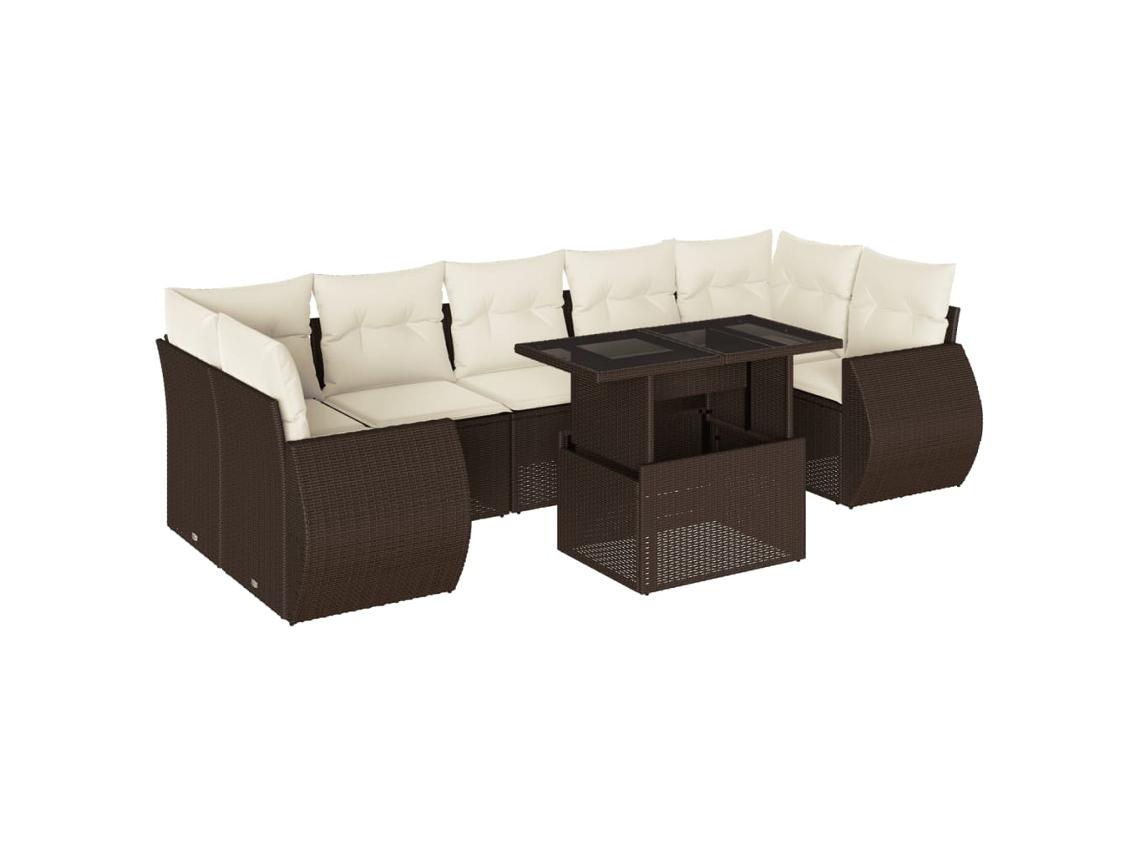 Conjunto de 8 Sofás de Jardim com Almofadões Vime Pe Castanho MAISON EXCLUSIVE (8 pcs)
