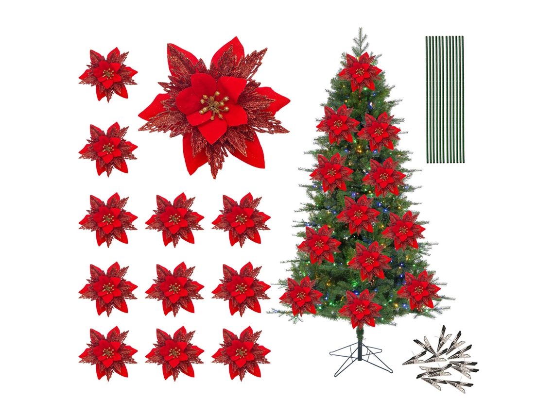 Pack de 12 Flores de Natal com Fios e Clips para Decoração Festiva LAXISCREED